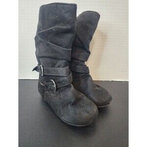 Smart Fit  Toddler Girl Size 7 Black Suede Zip Boot with Buckle Accents Kids